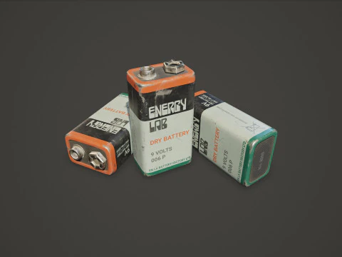 Battery PP3 9v 5 Color Options LODs - PBR Game Ready Low-poly 3D Model