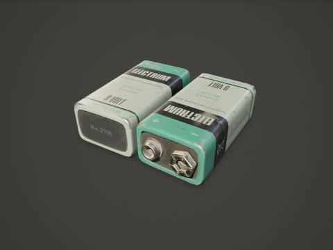 Battery PP3 9v 5 Color Options LODs - PBR Game Ready Low-poly 3D Model