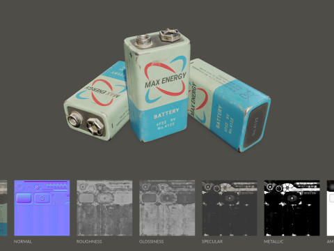 बैटरी पीपी3 9वी 5 रंग विकल्प एलओडी - पीबीआर गेम रेडी लो-पॉली 3D मॉडल