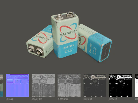 Battery PP3 9v 5 Color Options LODs - PBR Game Ready Low-poly 3D Model