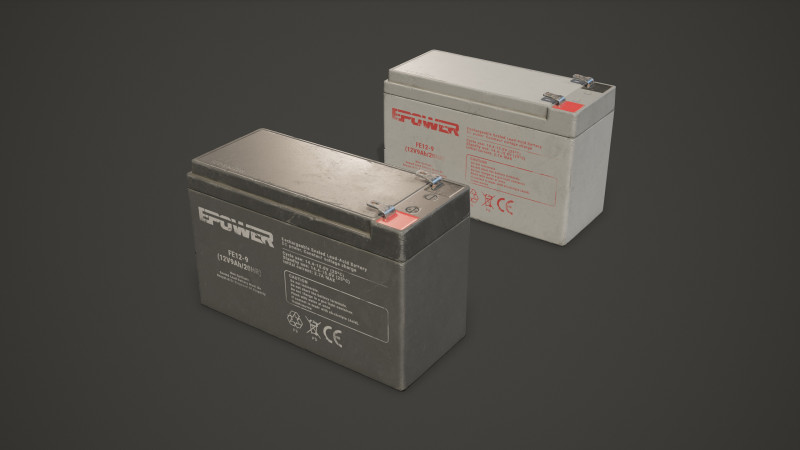 Battery FE 12 Volt 6 Color Options LODs - PBR Game Ready Low-poly 3D Model .c4d .max .obj .3ds .fbx .stl .blend