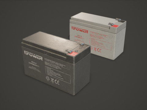 Battery FE 12 Volt 6 Color Options LODs - PBR Game Ready Low-poly 3D Model