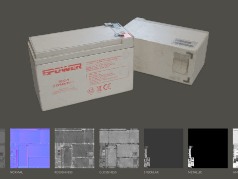 बैटरी एफई 12 वोल्ट 6 रंग विकल्प एलओडी - पीबीआर गेम रेडी लो-पॉली 3D मॉडल