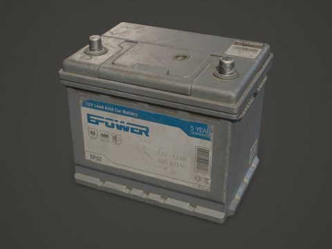 कार बैटरी 62 6CT 12 वोल्ट 2 रंग विकल्प - पीबीआर गेम रेडी लो-पॉली 3D मॉडल