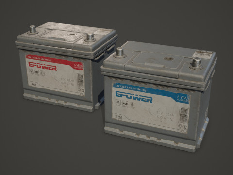 कार बैटरी 62 6CT 12 वोल्ट 2 रंग विकल्प - पीबीआर गेम रेडी लो-पॉली 3D मॉडल