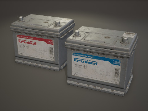 कार बैटरी 62 6CT 12 वोल्ट 2 रंग विकल्प - पीबीआर गेम रेडी लो-पॉली 3D मॉडल