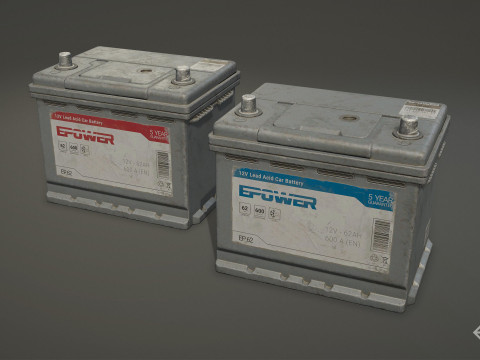 कार बैटरी 62 6CT 12 वोल्ट 2 रंग विकल्प - पीबीआर गेम रेडी लो-पॉली 3D मॉडल