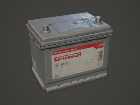 कार बैटरी 62 6CT 12 वोल्ट 2 रंग विकल्प - पीबीआर गेम रेडी लो-पॉली 3D मॉडल