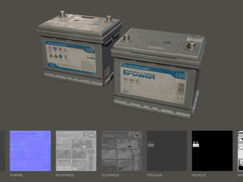कार बैटरी 62 6CT 12 वोल्ट 2 रंग विकल्प - पीबीआर गेम रेडी लो-पॉली 3D मॉडल