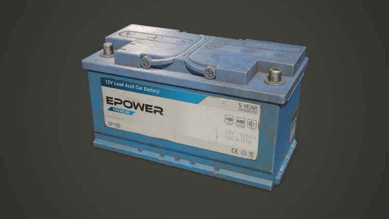 Batterie de voiture 100 6CT 12 Volts 3 options de couleurs - PBR Game Ready Low-poly Modèle 3D .c4d .max .obj .3ds .fbx .stl .blend
