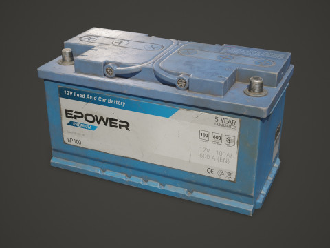 Bateria de carro 100 6CT 12 volts 3 opções de cores - PBR Game Ready Low-poly Modelo 3D
