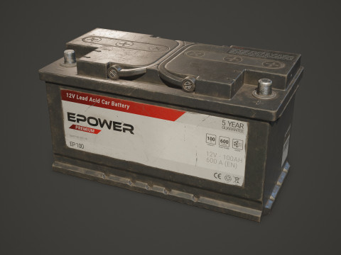 Batterie de voiture 100 6CT 12 Volts 3 options de couleurs - PBR Game Ready Low-poly Modèle 3D