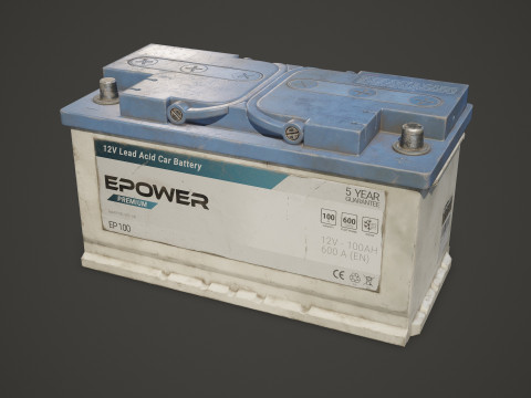 Batterie de voiture 100 6CT 12 Volts 3 options de couleurs - PBR Game Ready Low-poly Modèle 3D