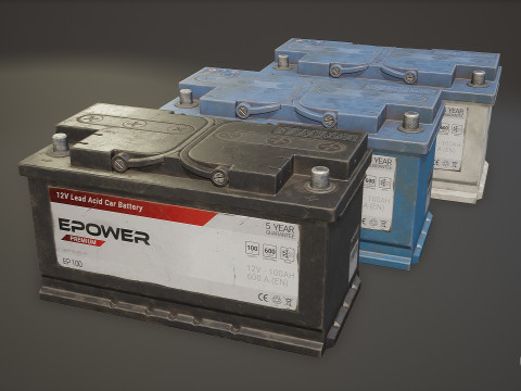Batterie de voiture 100 6CT 12 Volts 3 options de couleurs - PBR Game Ready Low-poly Modèle 3D