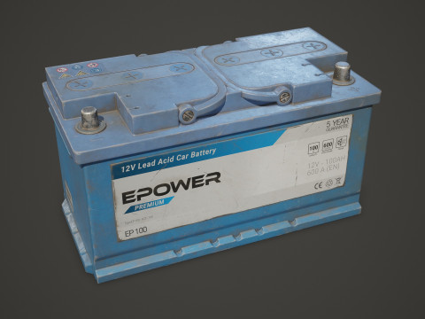 Batterie de voiture 100 6CT 12 Volts 3 options de couleurs - PBR Game Ready Low-poly Modèle 3D