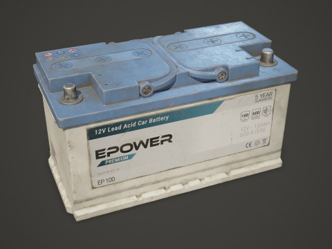 Batterie de voiture 100 6CT 12 Volts 3 options de couleurs - PBR Game Ready Low-poly Modèle 3D