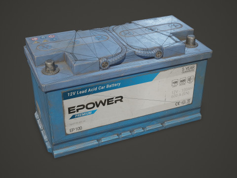 Batterie de voiture 100 6CT 12 Volts 3 options de couleurs - PBR Game Ready Low-poly Modèle 3D