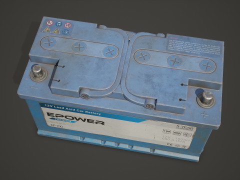 Batterie de voiture 100 6CT 12 Volts 3 options de couleurs - PBR Game Ready Low-poly Modèle 3D