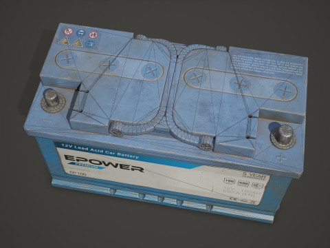 Batterie de voiture 100 6CT 12 Volts 3 options de couleurs - PBR Game Ready Low-poly Modèle 3D