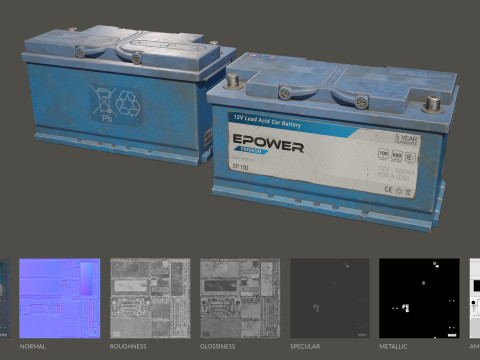 Batterie de voiture 100 6CT 12 Volts 3 options de couleurs - PBR Game Ready Low-poly Modèle 3D