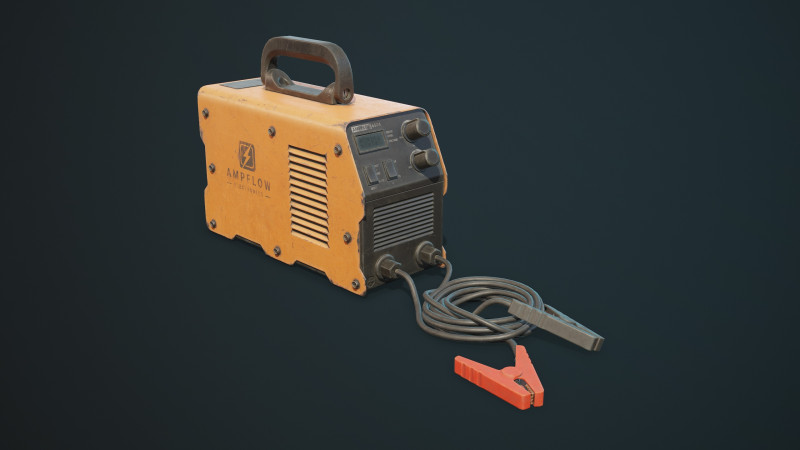 पुरानी कार बैटरी चार्जर 5 रंग विकल्प एलओडी - पीबीआर गेम रेडी लो-पॉली 3D मॉडल .c4d .max .obj .3ds .fbx .stl .blend