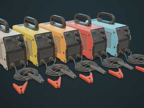 पुरानी कार बैटरी चार्जर 5 रंग विकल्प एलओडी - पीबीआर गेम रेडी लो-पॉली 3D मॉडल