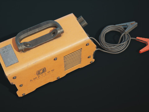 पुरानी कार बैटरी चार्जर 5 रंग विकल्प एलओडी - पीबीआर गेम रेडी लो-पॉली 3D मॉडल