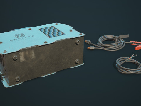 पुरानी कार बैटरी चार्जर 5 रंग विकल्प एलओडी - पीबीआर गेम रेडी लो-पॉली 3D मॉडल