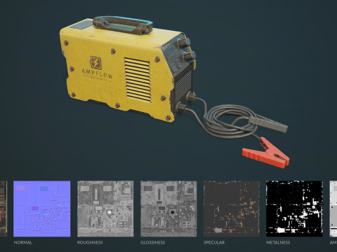 पुरानी कार बैटरी चार्जर 5 रंग विकल्प एलओडी - पीबीआर गेम रेडी लो-पॉली 3D मॉडल