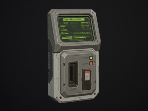 Terminale di accesso fantascientifico e tessera magnetica 5 opzioni colore LOD - PBR Game Ready Low-poly Modello 3D