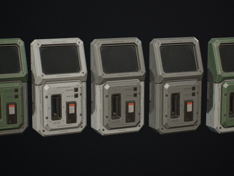 Terminale di accesso fantascientifico e tessera magnetica 5 opzioni colore LOD - PBR Game Ready Low-poly Modello 3D