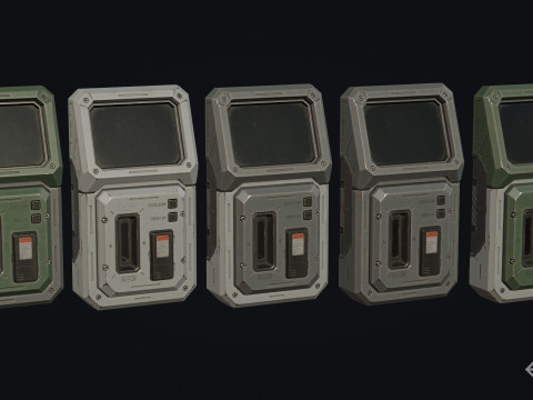 Terminale di accesso fantascientifico e tessera magnetica 5 opzioni colore LOD - PBR Game Ready Low-poly Modello 3D