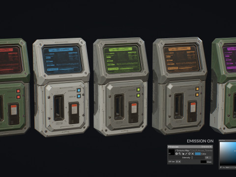 Terminale di accesso fantascientifico e tessera magnetica 5 opzioni colore LOD - PBR Game Ready Low-poly Modello 3D