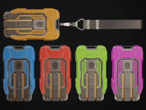 Terminale di accesso fantascientifico e tessera magnetica 5 opzioni colore LOD - PBR Game Ready Low-poly Modello 3D