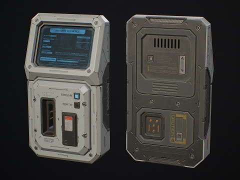 Terminale di accesso fantascientifico e tessera magnetica 5 opzioni colore LOD - PBR Game Ready Low-poly Modello 3D