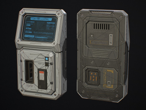 Terminale di accesso fantascientifico e tessera magnetica 5 opzioni colore LOD - PBR Game Ready Low-poly Modello 3D