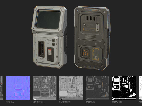 Terminale di accesso fantascientifico e tessera magnetica 5 opzioni colore LOD - PBR Game Ready Low-poly Modello 3D