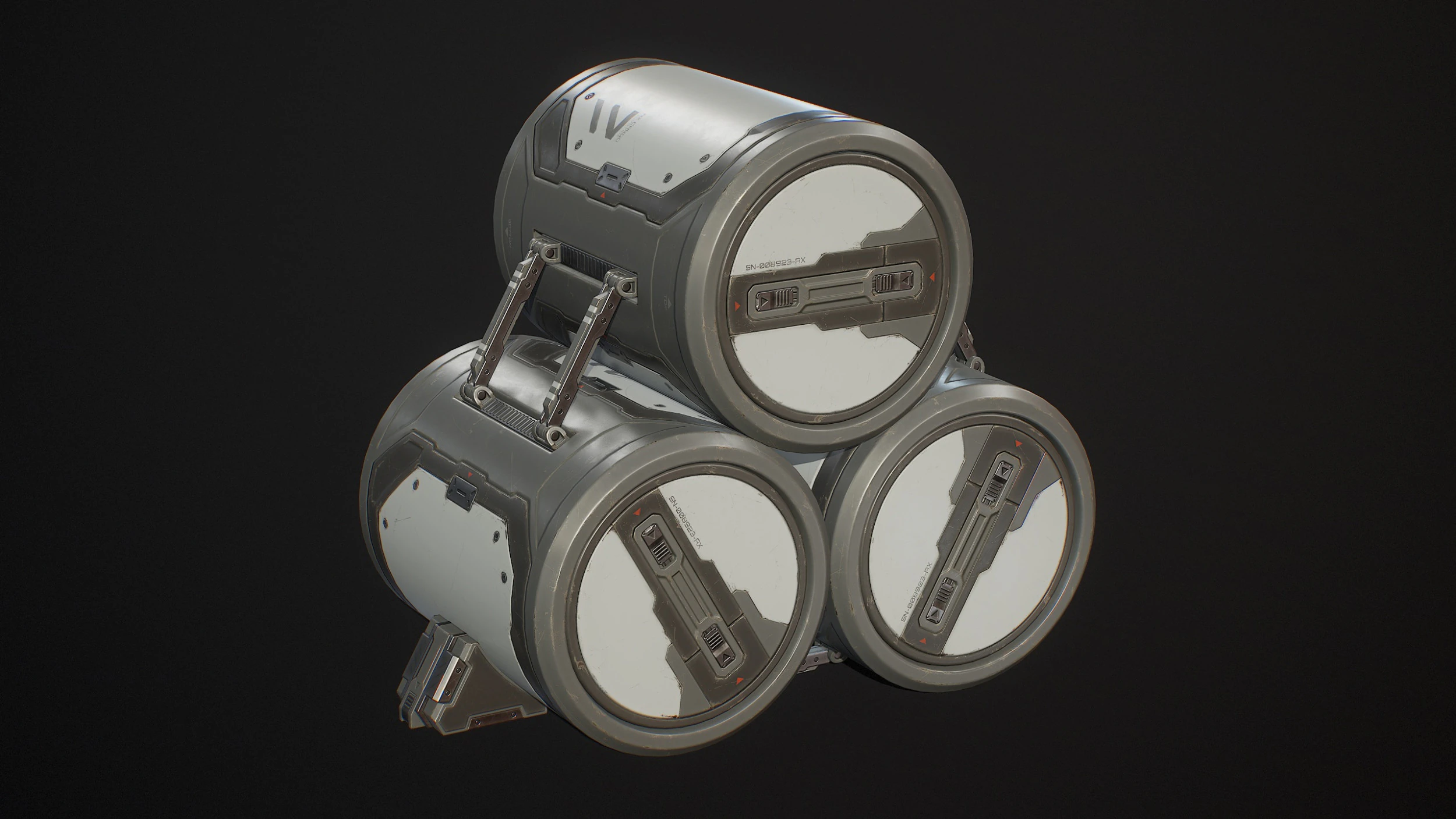 Sci-Fi Barrel Modular Set 6 Color Options LODs - PBR Game Ready Low-Poly 3D Model .c4d .max .obj .3ds .fbx .stl .blend 