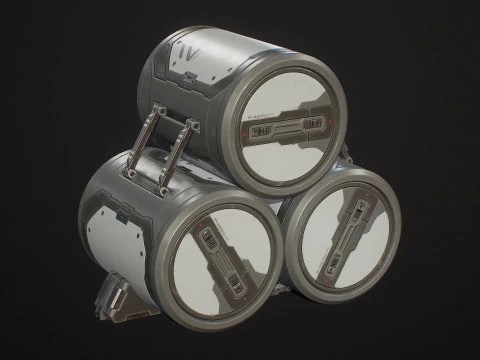 Sci-Fi Barrel Modular Set 6 Farboptionen LODs &ndash; PBR Game Ready Low-Poly 3D Modell