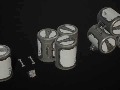 Sci-Fi Barrel Modular Set 6 Color Options LODs - PBR Game Ready Low-Poly 3D Model