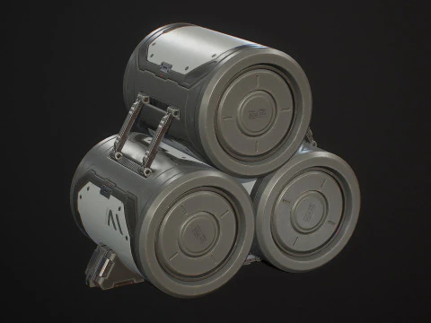 Sci-Fi Barrel Modular Set 6 Color Options LODs - PBR Game Ready Low-Poly 3D Model