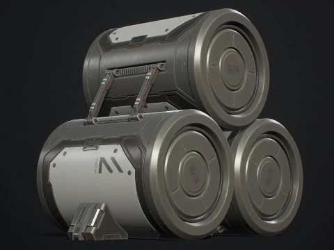 Sci-Fi Barrel Modular Set 6 Color Options LODs - PBR Game Ready Low-Poly 3D Model