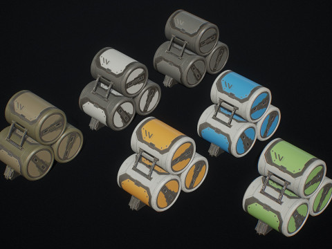 Модульний набір Sci-Fi Barrel, 6 варіантів кольорів LOD - PBR, готовий до гри, низькополігональний 3D Модель