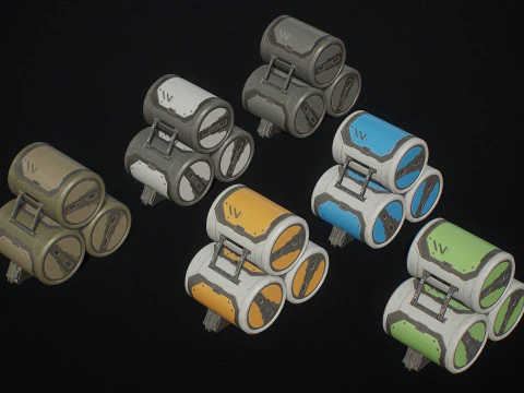 Sci-Fi Barrel Modular Set 6 Color Options LODs - PBR Game Ready Low-Poly 3D Model