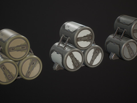 Модульний набір Sci-Fi Barrel, 6 варіантів кольорів LOD - PBR, готовий до гри, низькополігональний 3D Модель