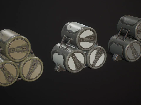 Sci-Fi Barrel Modular Set 6 Color Options LODs - PBR Game Ready Low-Poly 3D Model