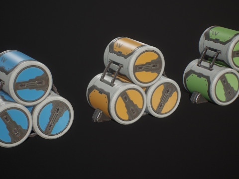 Модульний набір Sci-Fi Barrel, 6 варіантів кольорів LOD - PBR, готовий до гри, низькополігональний 3D Модель