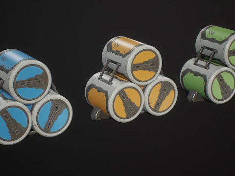 Sci-Fi Barrel Modular Set 6 Color Options LODs - PBR Game Ready Low-Poly 3D Model