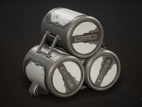 Sci-Fi Barrel Modular Set 6 Color Options LODs - PBR Game Ready Low-Poly 3D Model