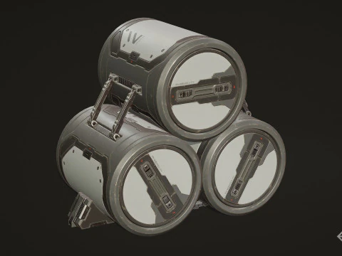 Sci-Fi Barrel Modular Set 6 Color Options LODs - PBR Game Ready Low-Poly 3D Model